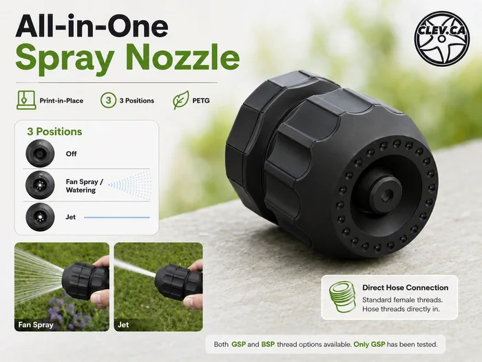 All-in-One Low Profile Garden Hose Spray Nozzle, a preview image from MakerWorld