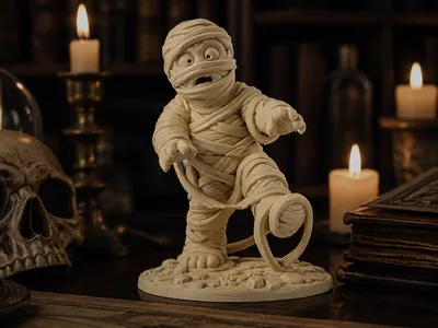 Runaway Mummy Figurine - Whimsical Halloween Art, a preview image from MakerWorld