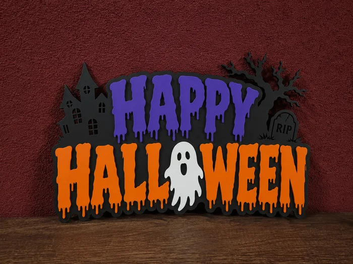 Happy Halloween Sign, a preview image from MakerWorld