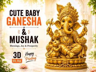 Cute Baby Ganesha & Mushak, a preview image from MakerWorld