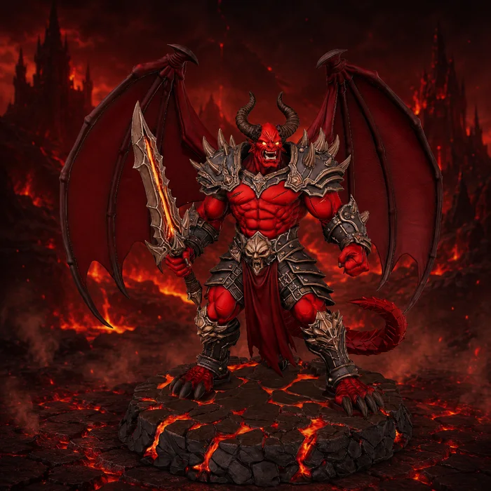 Vhorlath Realms – Demon – Abyssfire Demon Lord (Dark Fantasy 3D Printable Miniature STL), a preview image from Printables