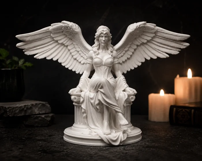 Guardian Angel on Throne – Elegant Winged Statue | 3D Printable Decor, a preview image from Printables