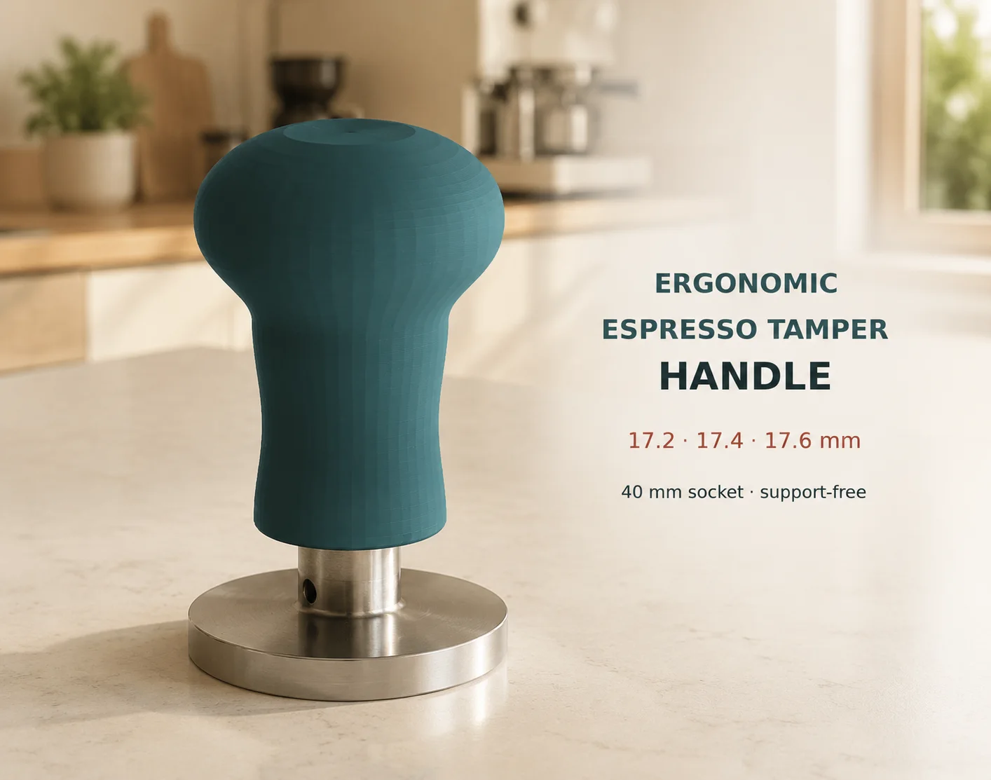 Ergonomic Mushroom Handle for a Tamper Stem (parametric OpenSCAD), a preview image from Printables