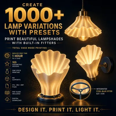 Ogee Bell Lamp with Built-In E27 Holder - One-Piece Vase Mode Print (Free Designer App, 105 Shapes), a preview image from Printables