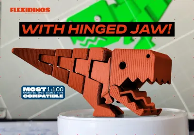 FlexiDinos Tessa the flexi T-Rex print in place articulated dinosaur with hinged jaw, a preview image from Printables