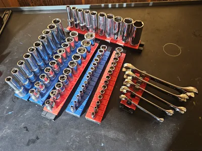 TrackTwist socket holder organizer 3/4" 1/2" 3/8" 1/4" drive SAE METRIC gridfinity V2 Wrench and tool organizer, a preview image from Printables