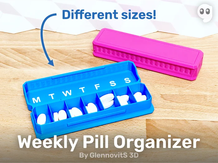 Weekly Pill Organizer (print-in-place box with snap-to-fit lid), a preview image from Printables