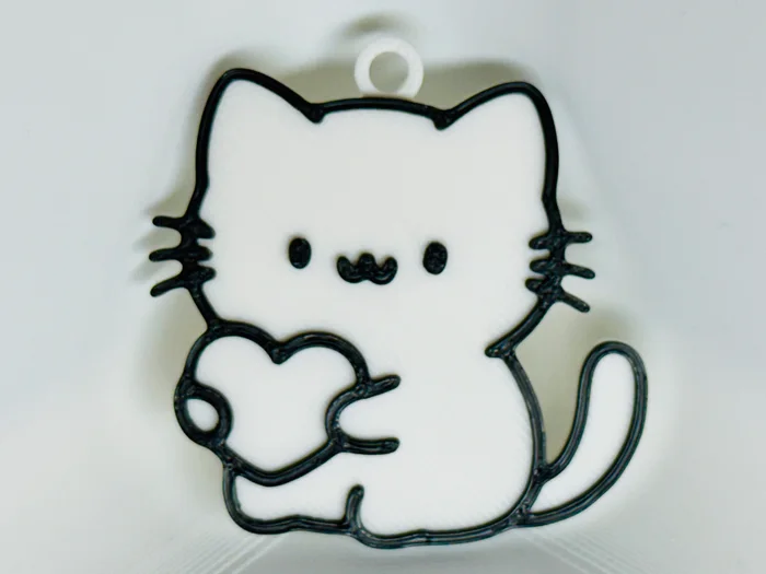 Cat Holding a Heart Keychain, a preview image from Printables