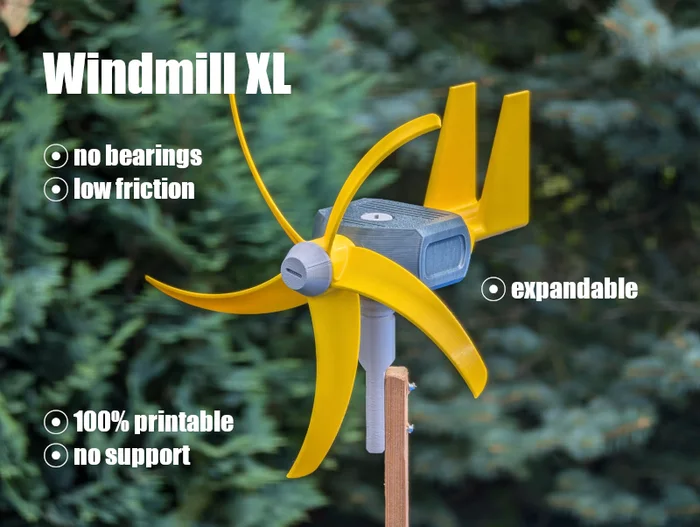 Windmill XL - 100% printable - no support - no bearings - low friction - video, a preview image from Printables