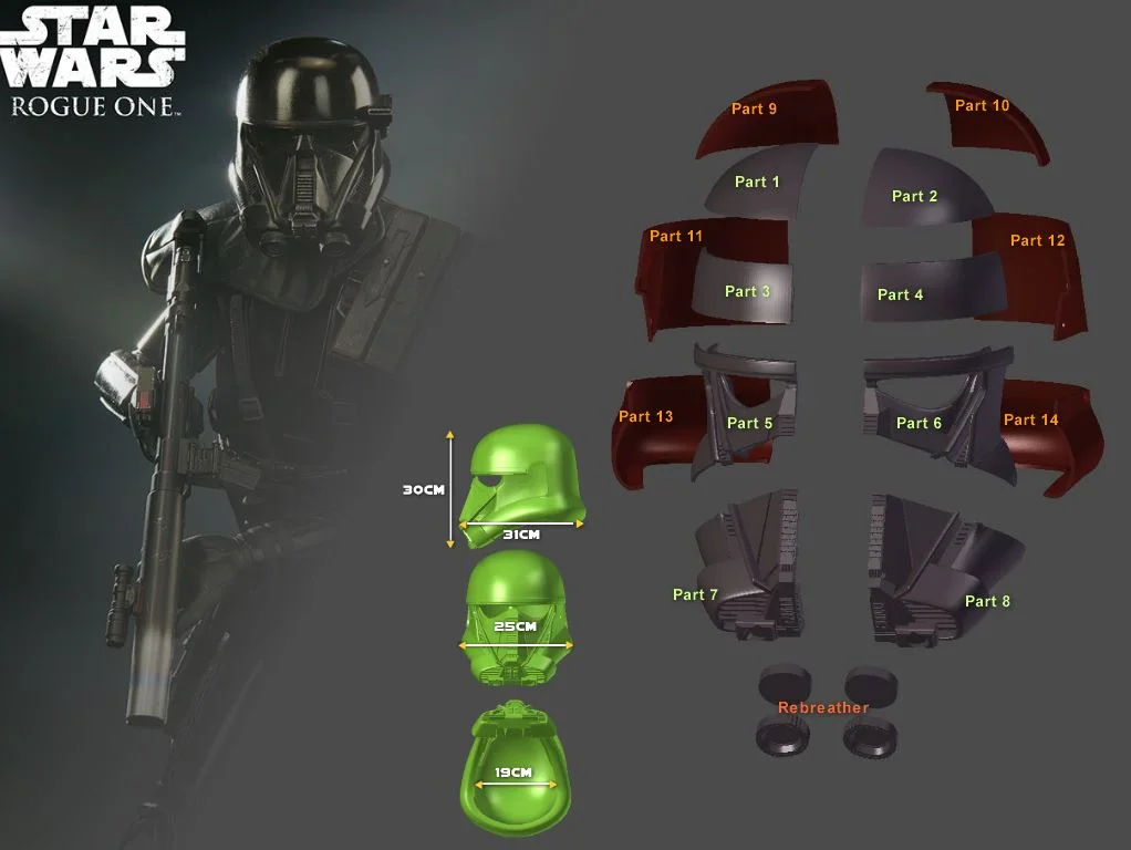 Death Trooper (AWT Trooper) Full Scale Helmet (Rogue One), a preview image from Thingiverse