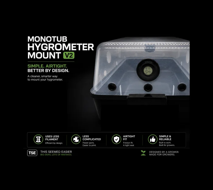 Monotub Hygrometer Mount V2, a preview image from Thingiverse