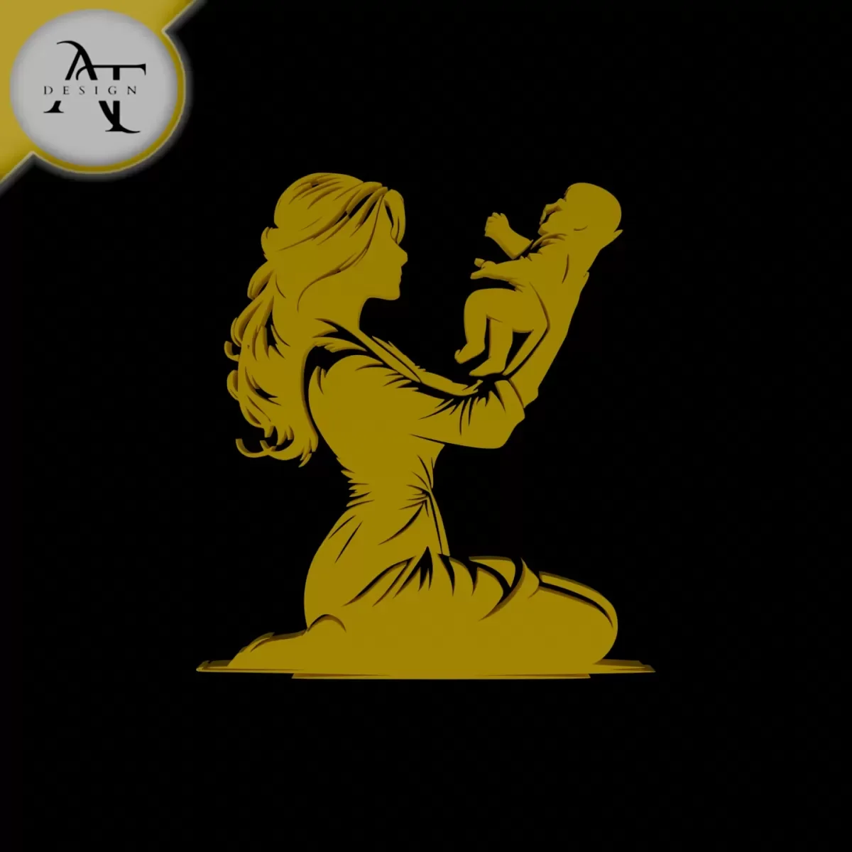 Mom and child - Silhouette - 2D Wall Art Decor, a preview image from Threeding