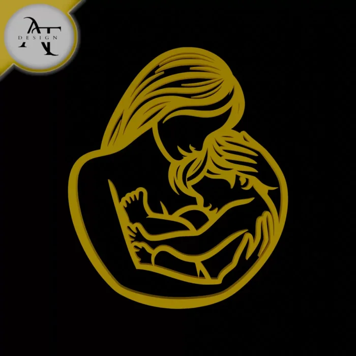 Mom and child - Line Art - 2D Wall Art Decor, a preview image from Threeding