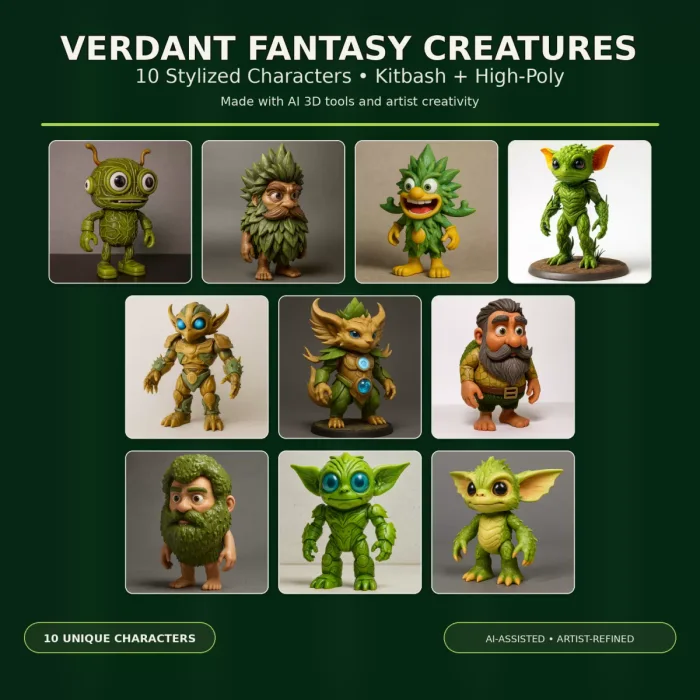 Verdant Fantasy Creatures – High-Poly Character Collection, a preview image from Threeding
