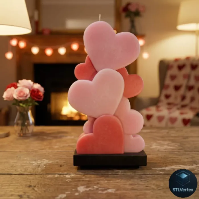 Stacked Hearts Candle Mold - Printable 3D Model, a preview image from Threeding