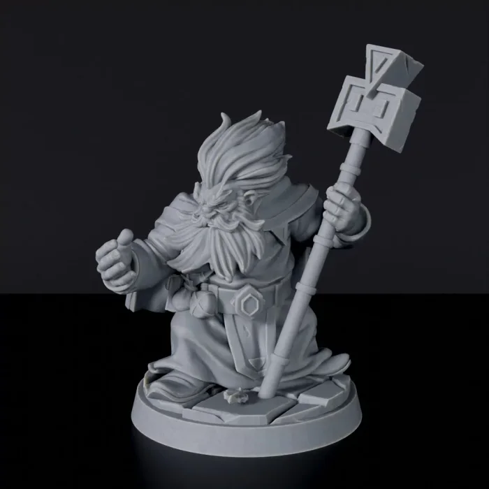 Dwarf Male Wizard - sorcerer with staff fantasy miniatures - RPG games, a preview image from Titan Forge